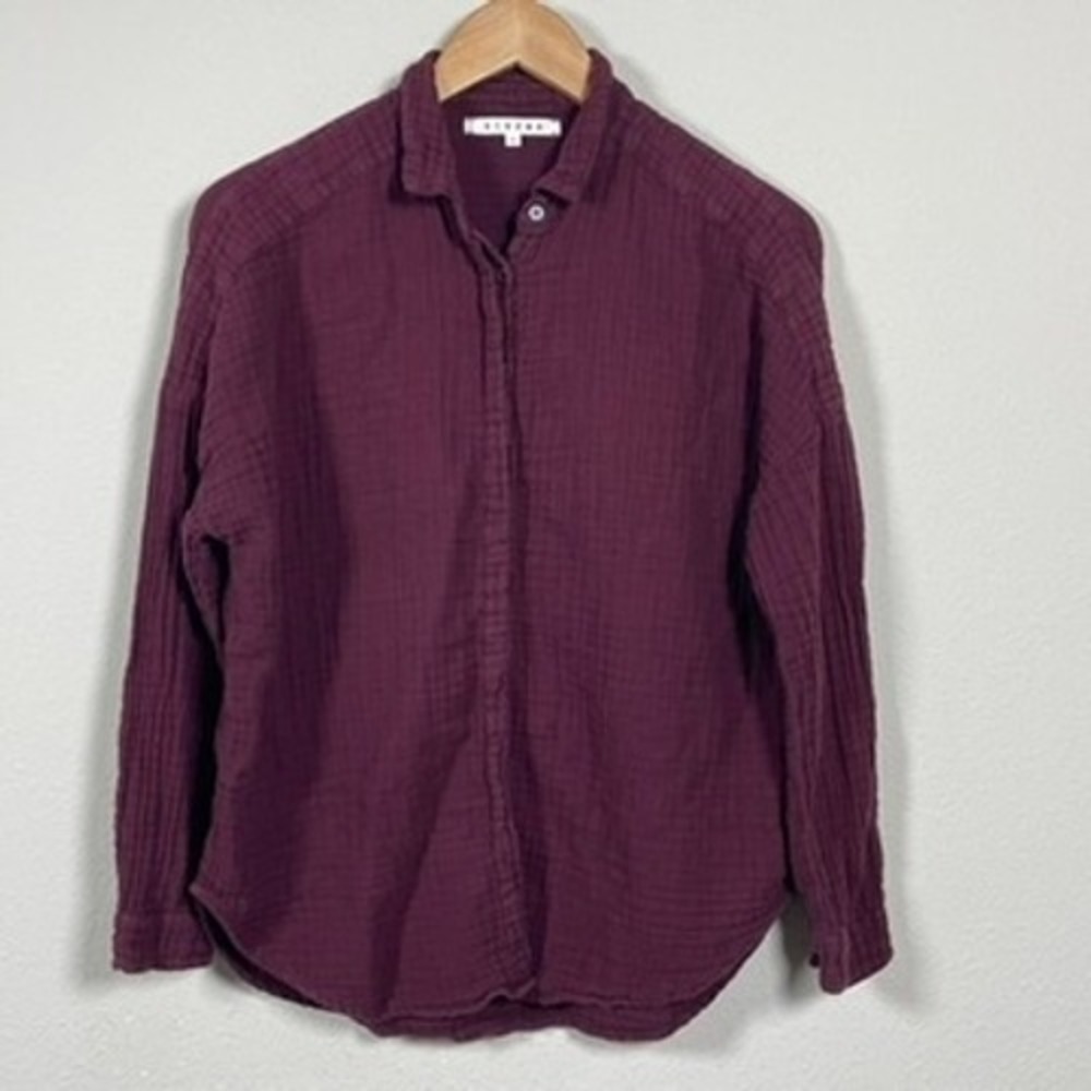 Xirena Beau Button Up Coastal Boho Shirt Womens S Purple Gauze Long Sleeve